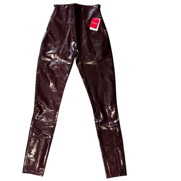 Spanx Burgundy Red Faux Leather High Waist Leggings Size Smalll - Picture 5 of 9